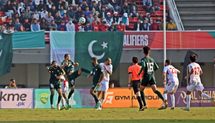 Pakistan mens football team is playing against Tajikistan in the second round of the Asian qualifiers for the 2026 FIFA World Cup in Islamabad, Pakistan on November 21, 2023. —Pakistan Football Federation