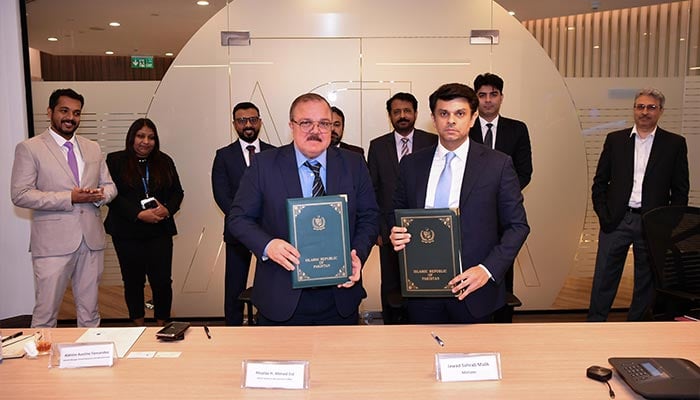 Special Assistant to the Prime Minister on Overseas Pakistanis and Human Resource Development Jawad Sohrab Malik during an agreement signing event in Qatar in this photo. — Supplied