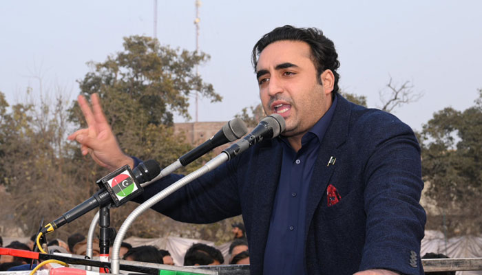 Pakistan Peoples Party (PPP) Chairman Bilawal Bhutto-Zardari addresses a public meeting in Sahiwal on January 22, 2024. — X/@MediaCellPPP