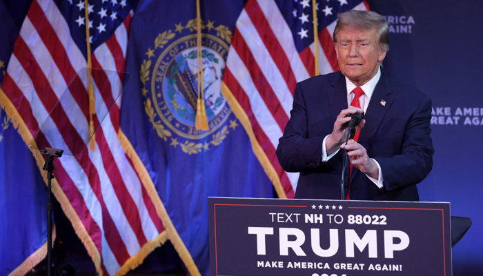 Republican presidential candidate and former President Donald Trump speaks at a campaign rally at the Rochester Opera House on January 21, 2024, in Rochester, New Hampshire. — AFP