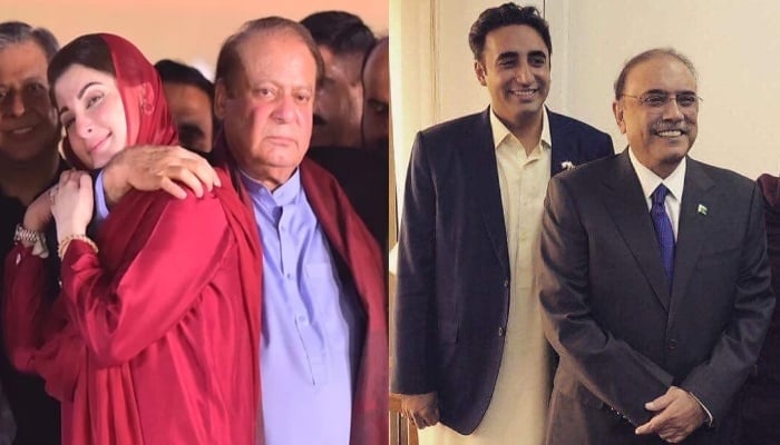 PML-N Chief Organiser Maryam Nawaz, PML-N supremo Nawaz Sharif (left) and PPP Chairman Bilawal Bhutto Zardari and Co-chairman Asif Ali Zardari. — Twitter/Facebook/PMLN/Karachi Is Heart Of Sindh