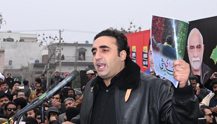 PPP Chairman Bilawal Bhutto-Zardari addressing a political gathering in Chiniot, Punjab, on January 23, 2024. — X/ @MediaCellPPP