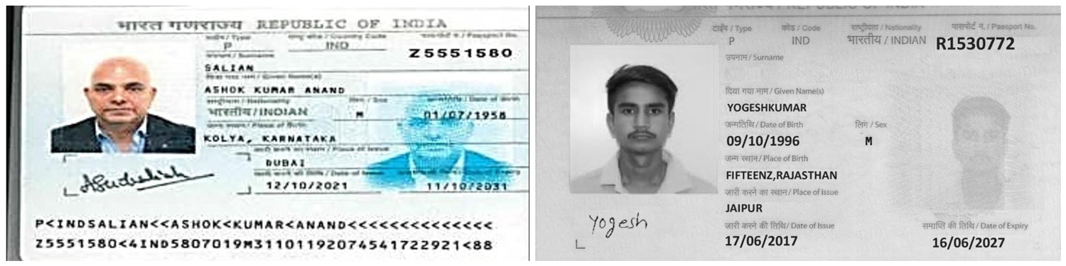 The passports of Indian agents Yogesh Kumar (right) and Ashok Kumar. — Foreign Office