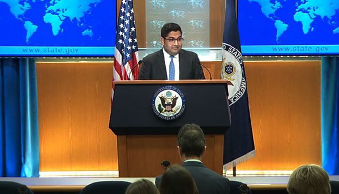 State Department Principal Deputy Spokesperson Vedant Patel addresses a presser in Washington on Thursday, January 25, 2024, in this still taken from a video. — State Department/Website