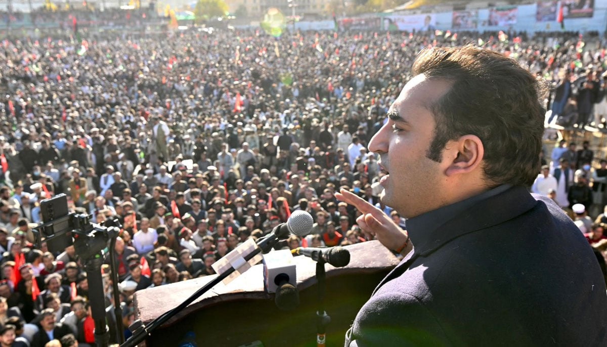 PPP Chairman Bilawal Bhutto Zardari addresses to partys convention in Upper Dir, K-P on 21 November, 2023-Tuesday. — X@PPPmediacell