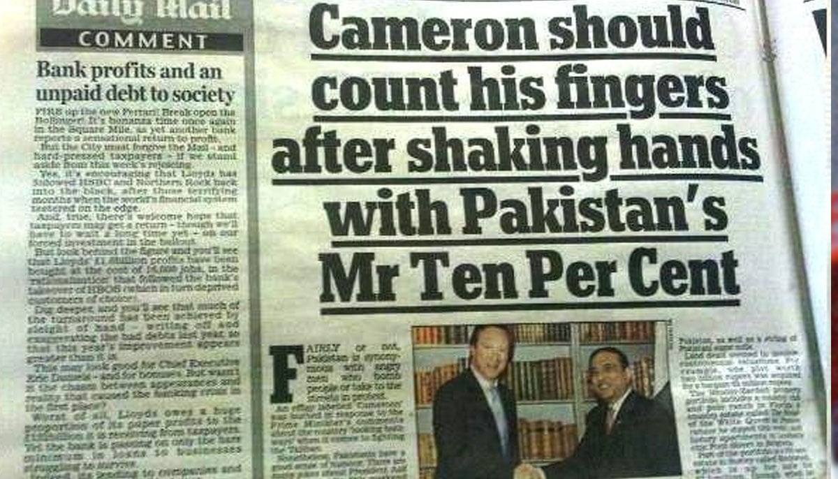 Asif Ali Zardari is referred to as Mr Ten Per Cent in the English Newspaper Daily Mail. — Daily Mail