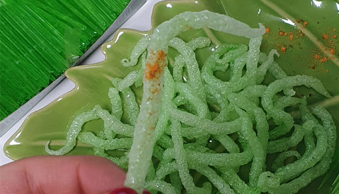 A person holds a Fried green toothpick, in Busan, South Korea, January 19, 2024, in this picture obtained from social media. — Reuters via X/@hee_2458