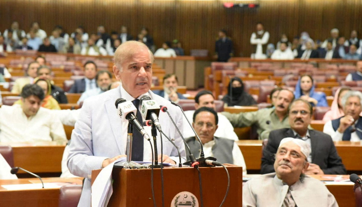 Shehbaz Sharif speaks after winning a parliamentary vote to elect a new prime minister at the National Assembly in Islamabad on April 11, 2022. — Press Information Department