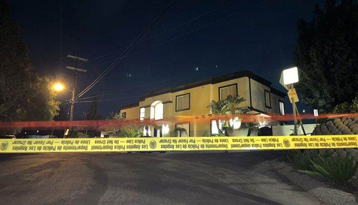This picture shows the home in Granada Hills where a man in his 80s killed his wife and two children on January 27, 2024. — X/@emilyytayylor