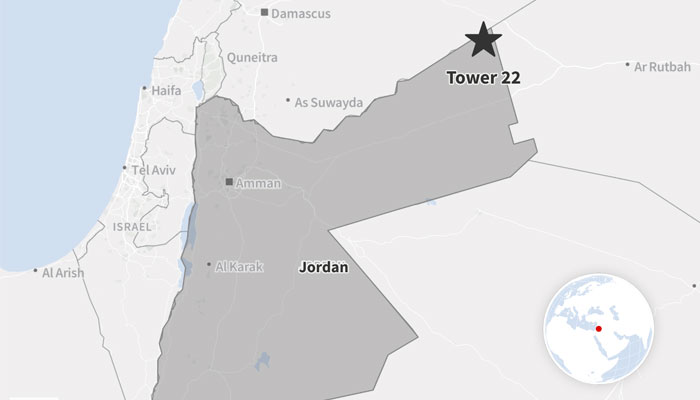 A map of Jordan showing the location of Tower 22. — Reuters