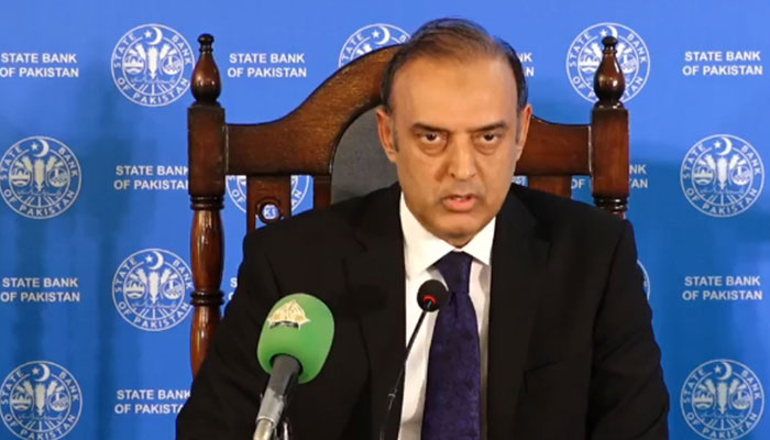 SBP Governor Jameel Ahmad addressing a press conference in Karachi on January 29, 2024, in this still taken from a video. — Facebook/@StateBankofPakistan