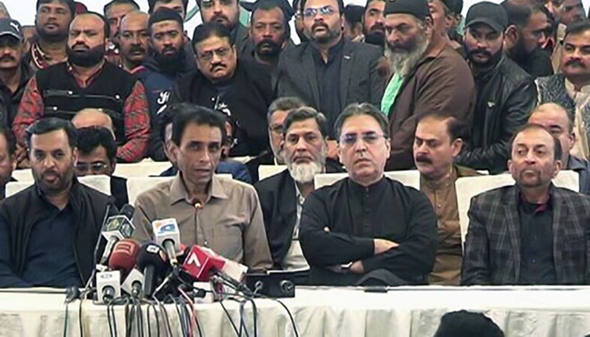 Senior members of splinter groups of the erstwhile Muttahida Qaumi Movement speak during a press conference in Karachi on January 12, 2023.—X@MQM-P