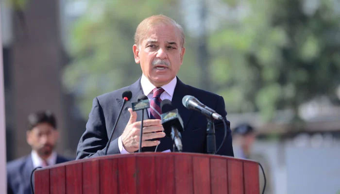 Prime Minister Shahbaz Sharif addressing the passing out ceremony of 48th STP of PSP at National Police Academy in Islamabad on October 28, 2022. — Twitter/@PakPMO