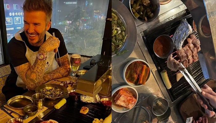 David Beckham made the most of the local delicacies as he indulged in a Korean BBQ dinner during a trip to Seoul on Monday. — Instagram/@davidbeckham