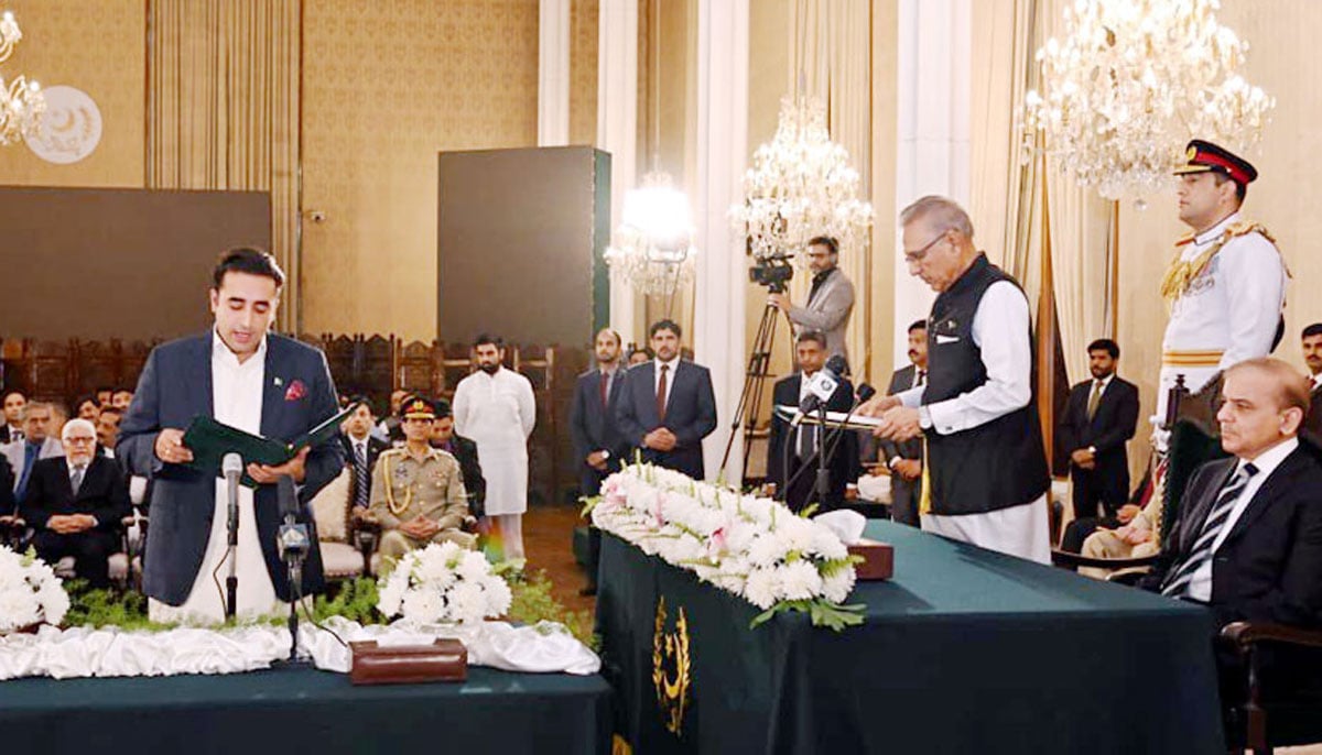 Bilawal Bhutto Zardari takes oath as Foreign Minister.—Radio Pakistan