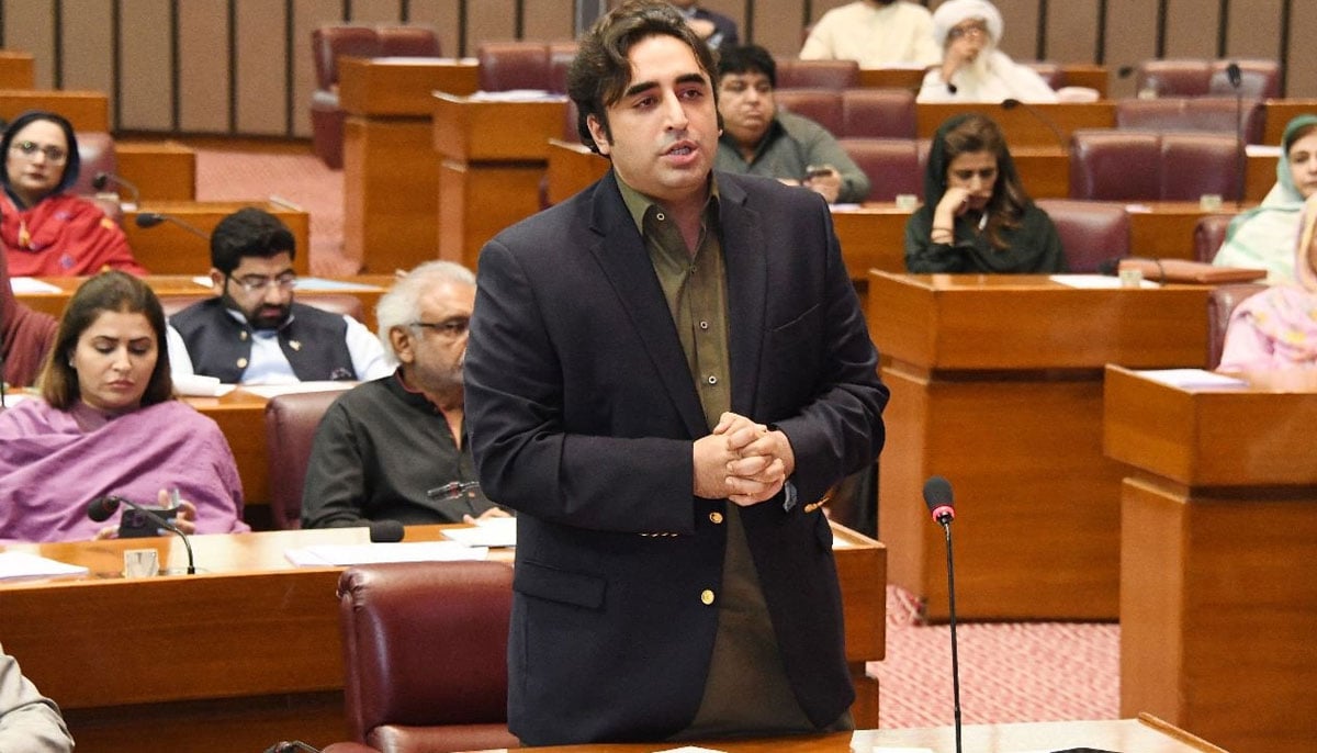 Foreign Minister Bilawal Bhutto-Zardari addresses the National Assembly on April 26, 2023. —TWITTER/ @NAofPakistan