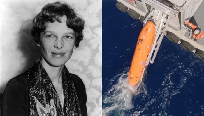 This combination of images shows American aviator Amelia Earhart, the first womanto fly solo and nonstop across the Atlantic and a view of the mission embarking on a journey to find the wreckage of Earharts plane in the Pacific Ocean by Deep Sea Vision. — Reuters/Files