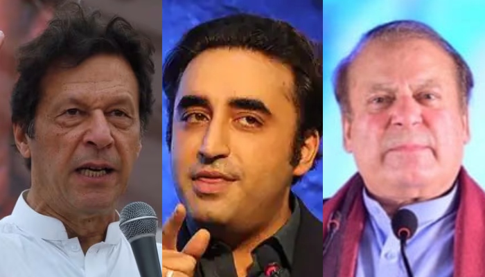 Left to right: PTI founder Imran Khan, PPP chief Bilawal Bhutto Zardari and PML-N supremo Nawaz Sharif. — Reuters/AFP/PML-N