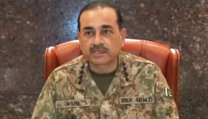 Chief of Army Staff (COAS) General Syed Asim Munir addresses the 262nd Corps Commanders Conference at GHQ on January 31, 2024, in this still taken from a video. — ISPR
