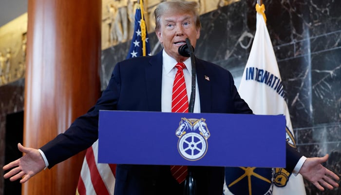 Former US President Donald Trump delivers remarks after meeting with leaders of the International Brotherhood of Teamsters at their headquarters on January 31, 2024 in Washington, DC. — AFP