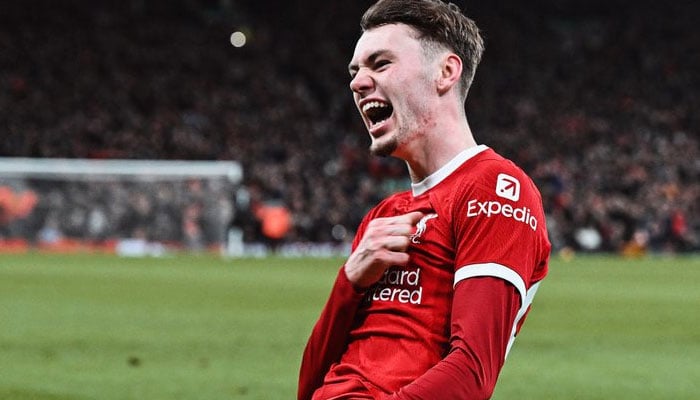 Conor Bradley celebrates his first goal. — x/Liverpool FC