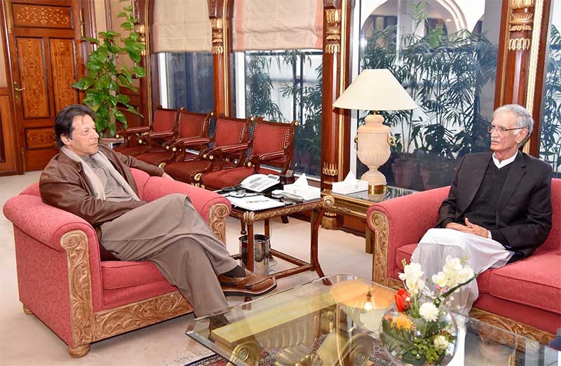 Pervez Khattak with former prime minister Imran Khan at PM Office Islamabad on 9th January 2019. —PMO