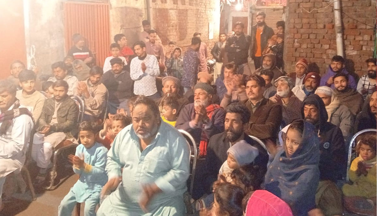 People attend a corner meeting of HKP in PP-160 of Lahore, Punjab in this undated photo.—Instagram@ammarjan43