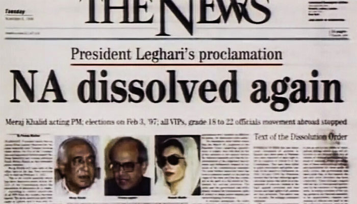Newspapers frontpage with news about dissolution of assemblies in 1996.—The News