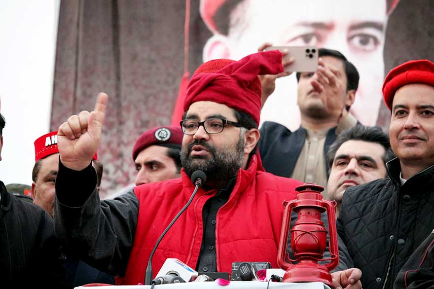 ANP leader Aimal Wali Khan addressing an election rally in Charsadda on February 02, 2024. —X/@ANPMarkaz