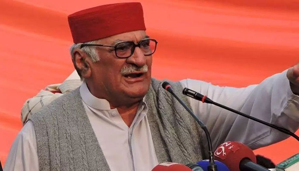 ANP leader Asfandyar Wali Khan speaks during a public rally in this undated photo. — APP/File