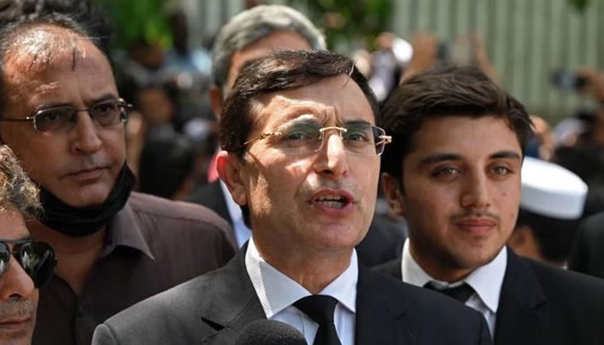 Newly-elected PTI Chairman Gohar Khan talks to the media as he arrives to attend a hearing at the High Court in Islamabad on August 29, 2023. — AFP