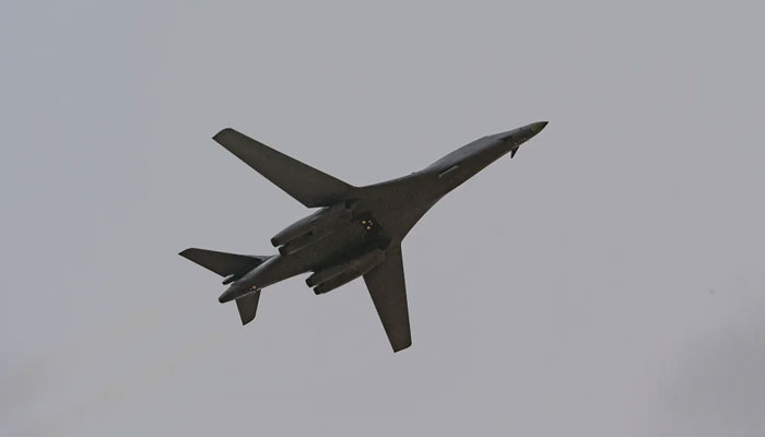 In this June 2023 photo from the US Air Force, a B-1B Lancer aircraft conducts a demonstration on in TanTan, Morocco. — 1st Sgt. John Etheridge/US Army/File