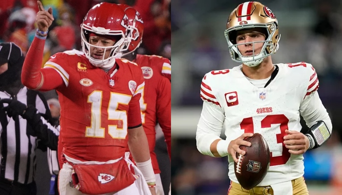 This combination of images shows Kansas City Chiefs quarterback Patrick Mahomes (left) and San Fransisco 49ers quarterback Brock Purdy wearing their home uniforms. —  Reuters, Marca/Files