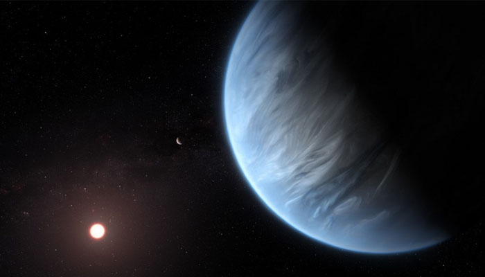 A handout artists impression released on September 11, 2019, by ESA/Hubble shows the K2-18b super-Earth, the only super-Earth exoplanet known to host both water and temperatures that could support life. — AFP