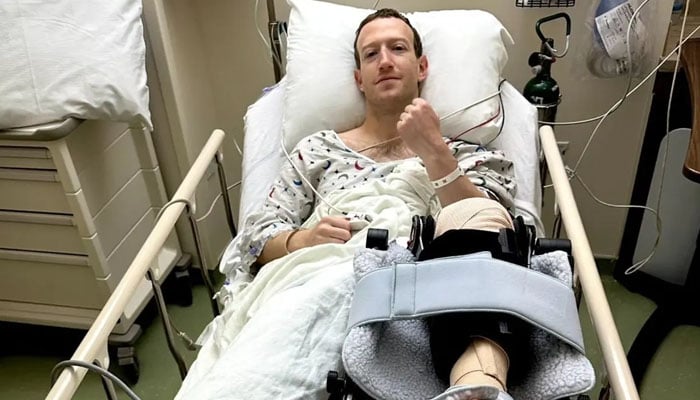 Mark Zuckerberg in the hospital after undergoing knee surgery for a torn ACL suffered during MMA training. — Instagram/@markzuckerberg
