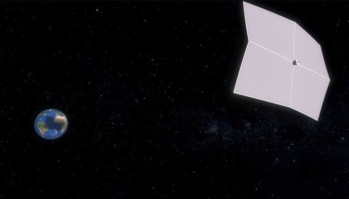 An illustration of a giant sail in space to block a portion of solar radiation. — The New York Times via Technion Israel Institute of Technology and Asher Space Research Institute