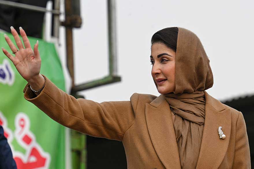PML-N leader Maryam Nawaz waves to her supporters during an election campaign rally at Mansehra in Khyber Pakhtun province on January 22, 2024. —AFP