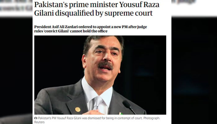 A screengrab of a news about the dismissal of former Prime Minister Yousuf Raza Gillani on June 19, 2012. — The Guardian
