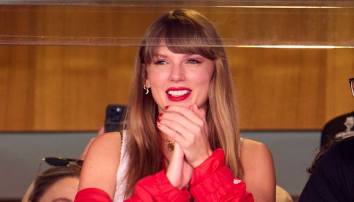 Taylor Swift cheers from a suite as the Kansas City Chiefs play the Chicago Bears at GEHA Field at Arrowhead Stadium on September 24, 2023 in Kansas City, Missouri. — Cooper Neill