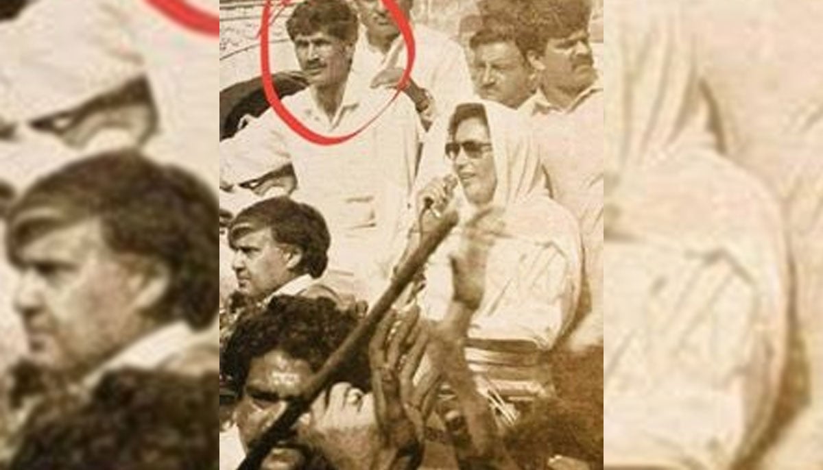 Undated photos shows Parvez Khattak (left) with Benazir Bhutto.—X@HamidMirPak