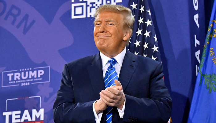 Republican presidential candidate and former US President Donald Trump stands on stage during a campaign event at Big League Dreams Las Vegas on January 27, 2024, in Las Vegas, Nevada. — AFP