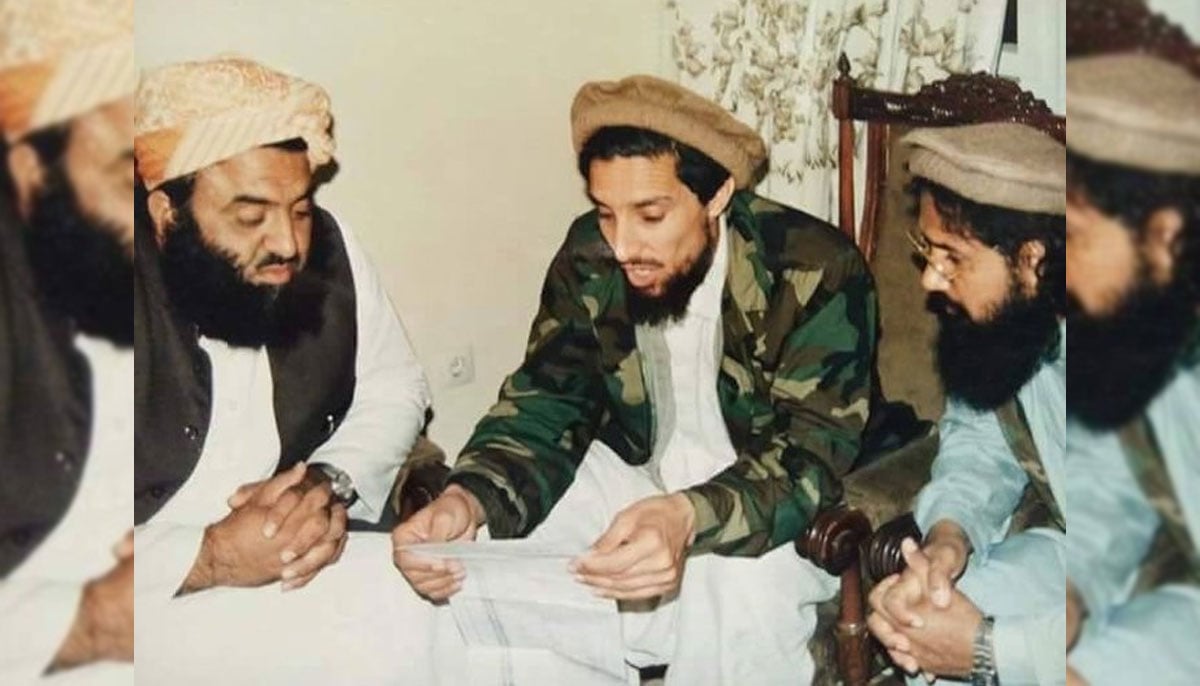 Maulana Fazal ur Rehman and Ahmad Shah Massoud in this undated picture .—X@AbdulHaqOmeri
