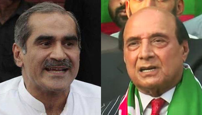 Khawaja Saad Rafique (left) and Sardar Latif Khosa. — X/Geo News