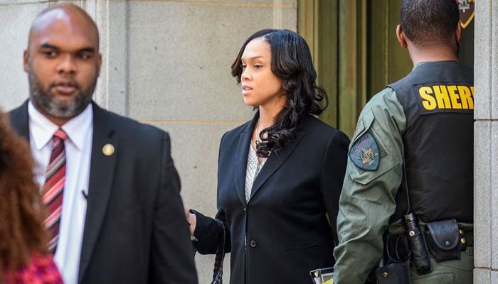 Baltimore City States Attorney Marilyn Mosby (C) departs the courthouse on the first day of the Caesar Goodson trial in Baltimore, Maryland, US, June 9, 2016. — Reuters