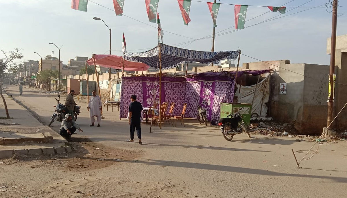 The picture shows a political camp in Karachi. — Geo.tv