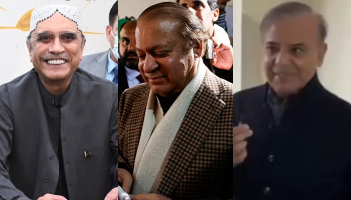 Asif Ali Zardari (left), Nawaz Sharif and Shehbaz Sharif. — X/@PPP_Org/Reuters/@pmln_org