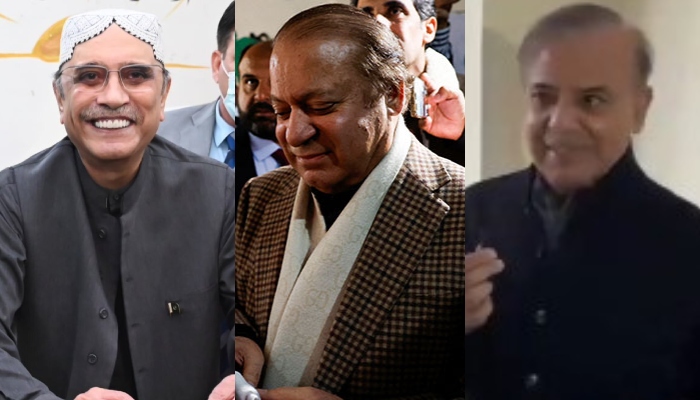 Asif Ali Zardari (left), Nawaz Sharif and Shehbaz Sharif. — X/@PPP_Org/Reuters/@pmln_org
