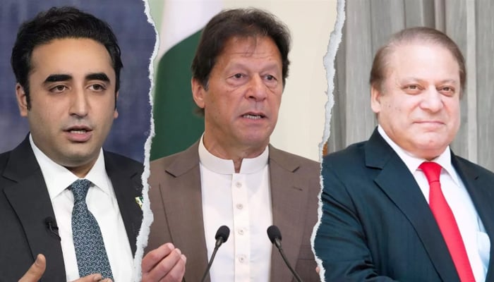 (From left) This combo shows PPP Chairman Bilawal Bhutto-Zardari, PTI founder Imran Khan and PML-N supremo Nawaz Sharif. — APP/File