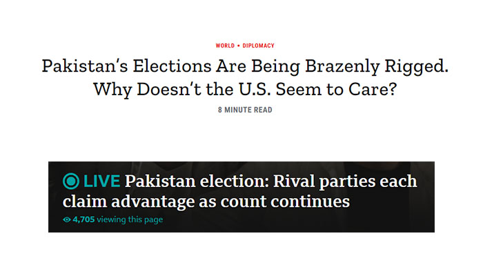 Pakistan Elections 2024 headlines by Time and BBC.