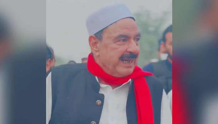 Awami Mulsim League (AML) chief Sheikh Rashid Ahmed is seen with his supporters in this still taken from a video. — X/@ShkhRasheed